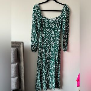 Park & Fifth 100% Rayon Green Floral Long Sleeve Slit Leg Dress - XS